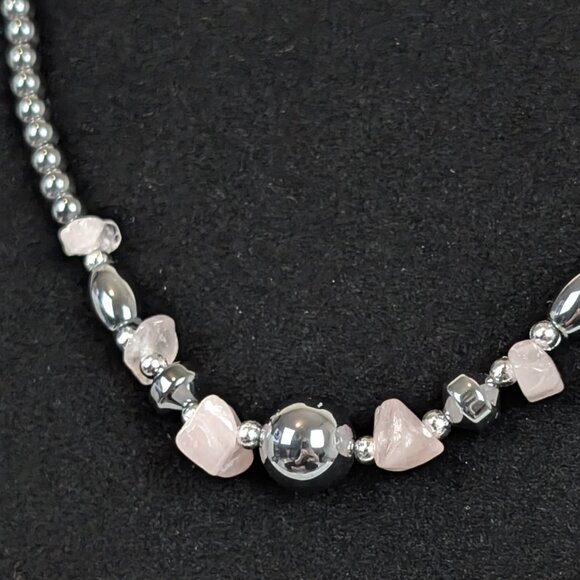 Hematite & Pink Quartz Beaded Necklace - Picture 3 of 5
